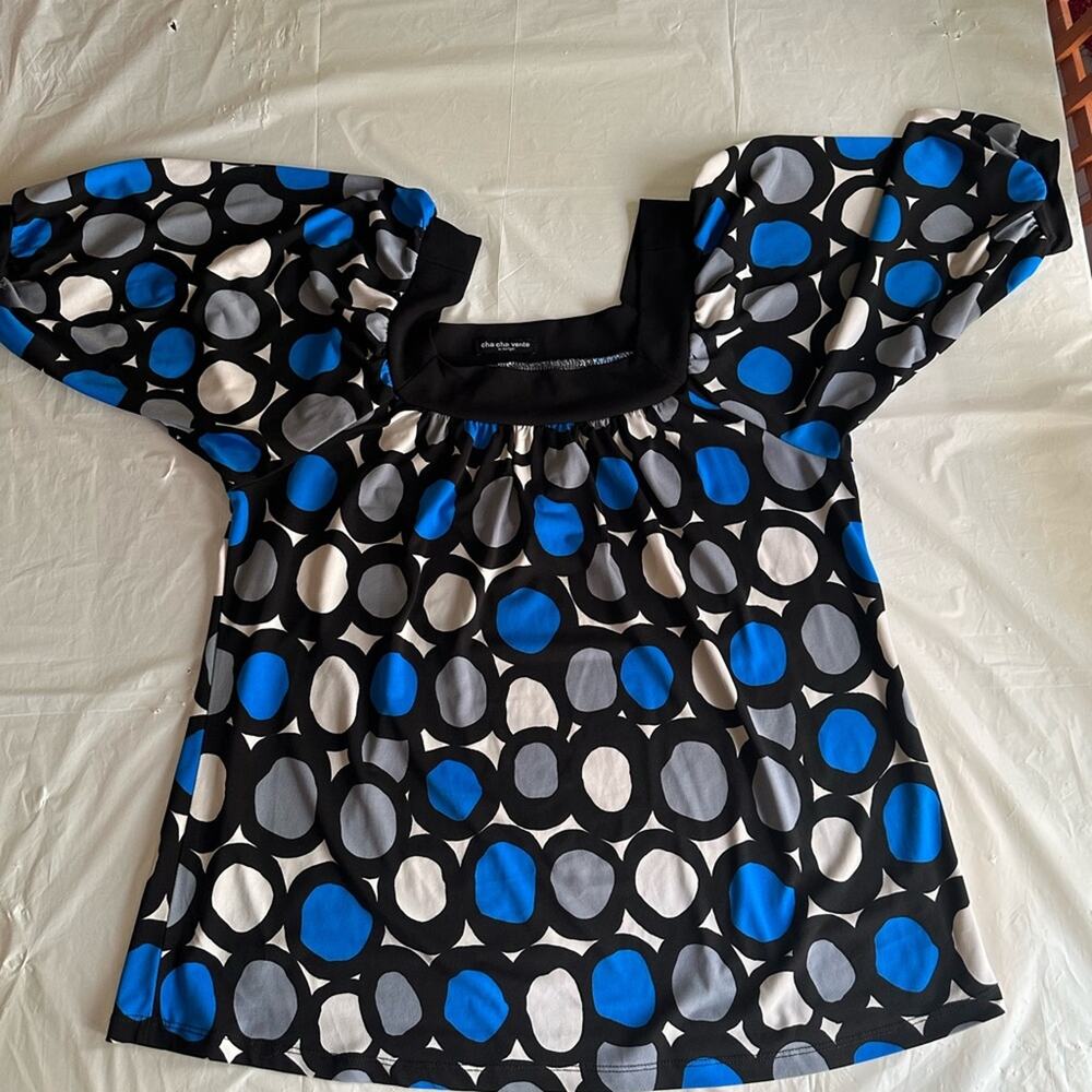 Cha Cha Vente Blue Circle Pattern Blouse XL